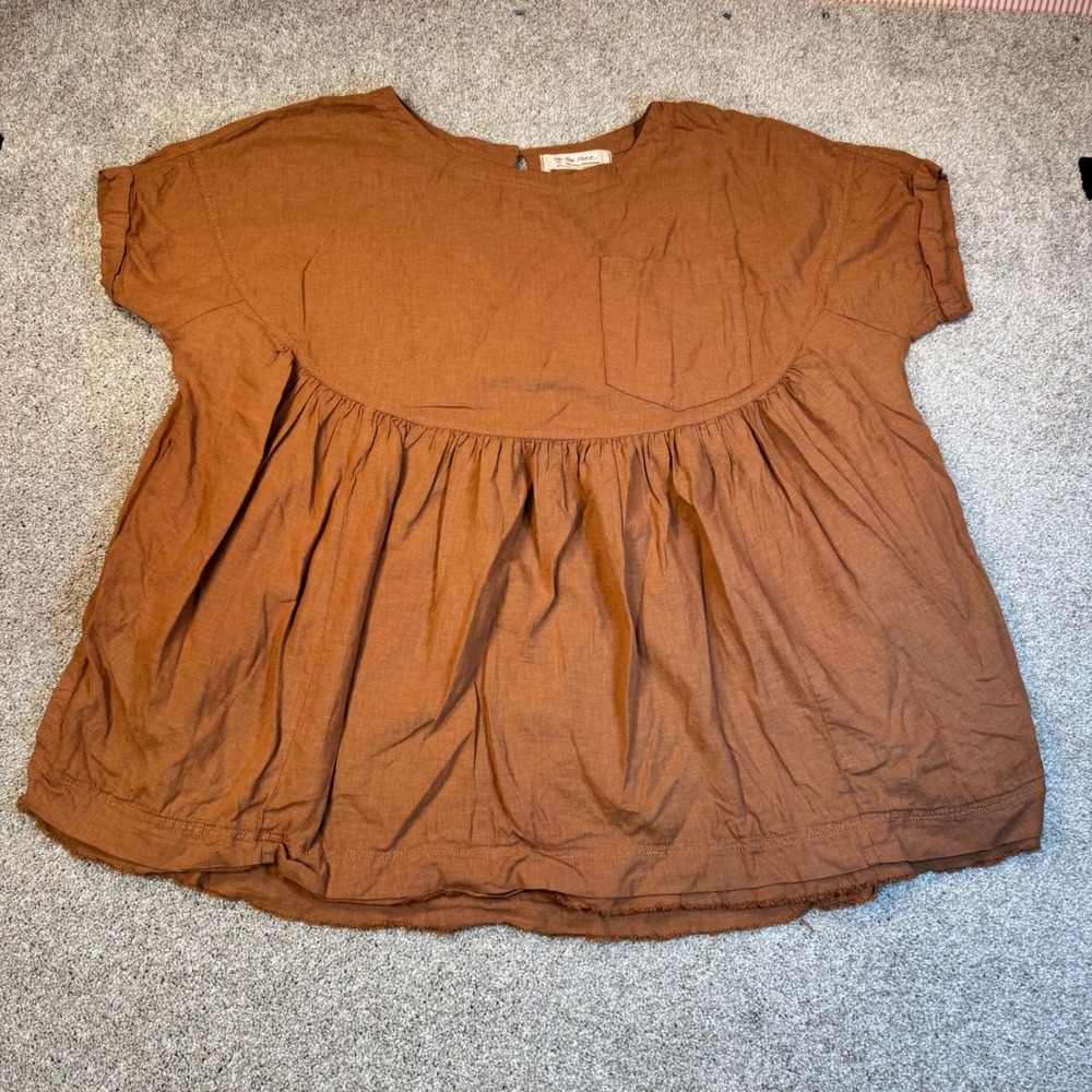 We The Free Free People Rust Brown Linen Babydoll Tunic Top Large